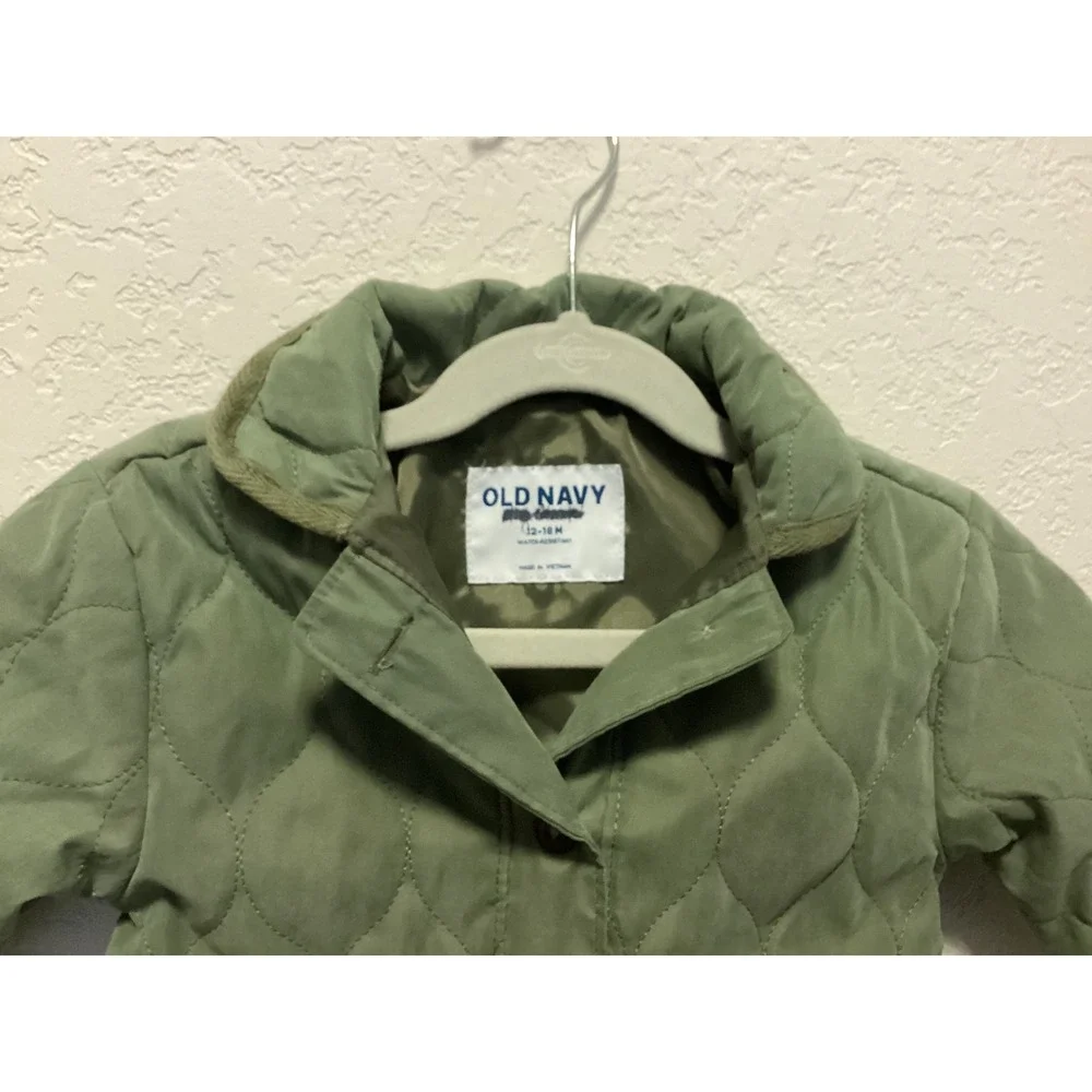 Old Navy Quilted Barn Jacket Toddler 12-18M Green Water-Resistant Field Coat